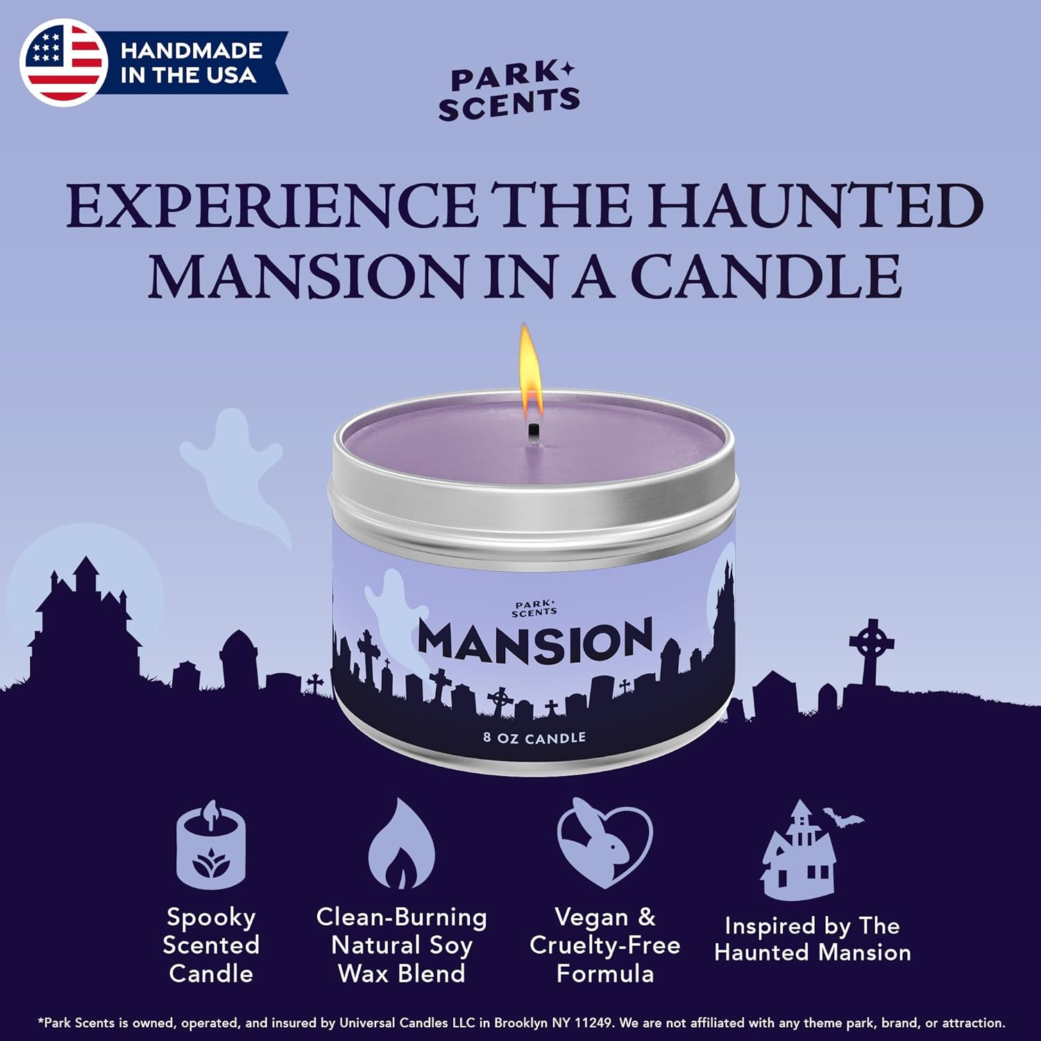 Mansion Candle – Theme Park Scented Candles For Home With Peony, Violet, Plum, Leather, Aged Wood, Amber, Musk, Vanilla – Vegan Soy Wax, Made In Usa, Friend Birthday Gifts For Women