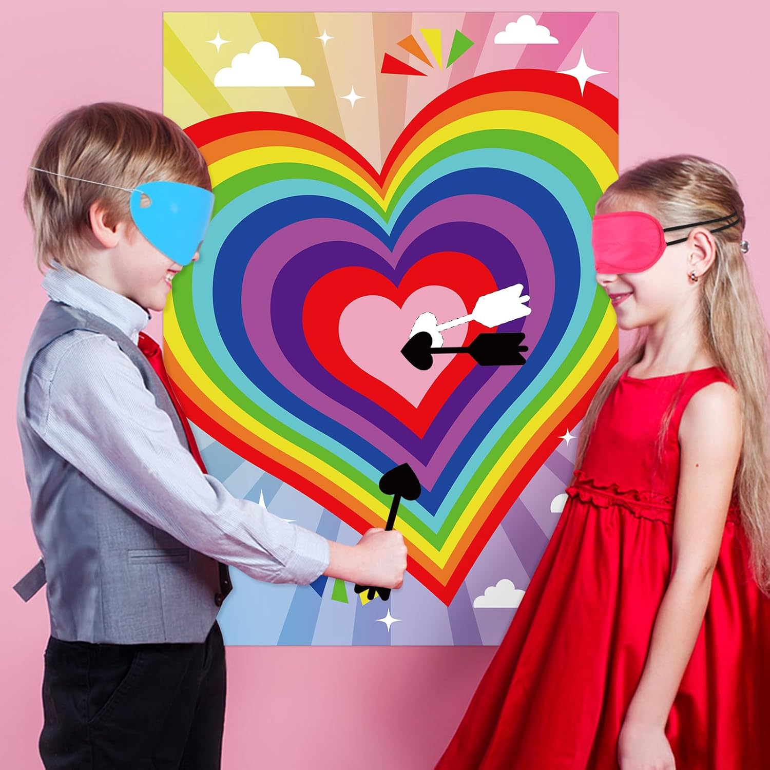 Valentines Games For Kids Pin The Arrow On The Heart Valentines Day Party Games Supplies, Large Valentines Pin Game Poster With 30 Arrow Stickers