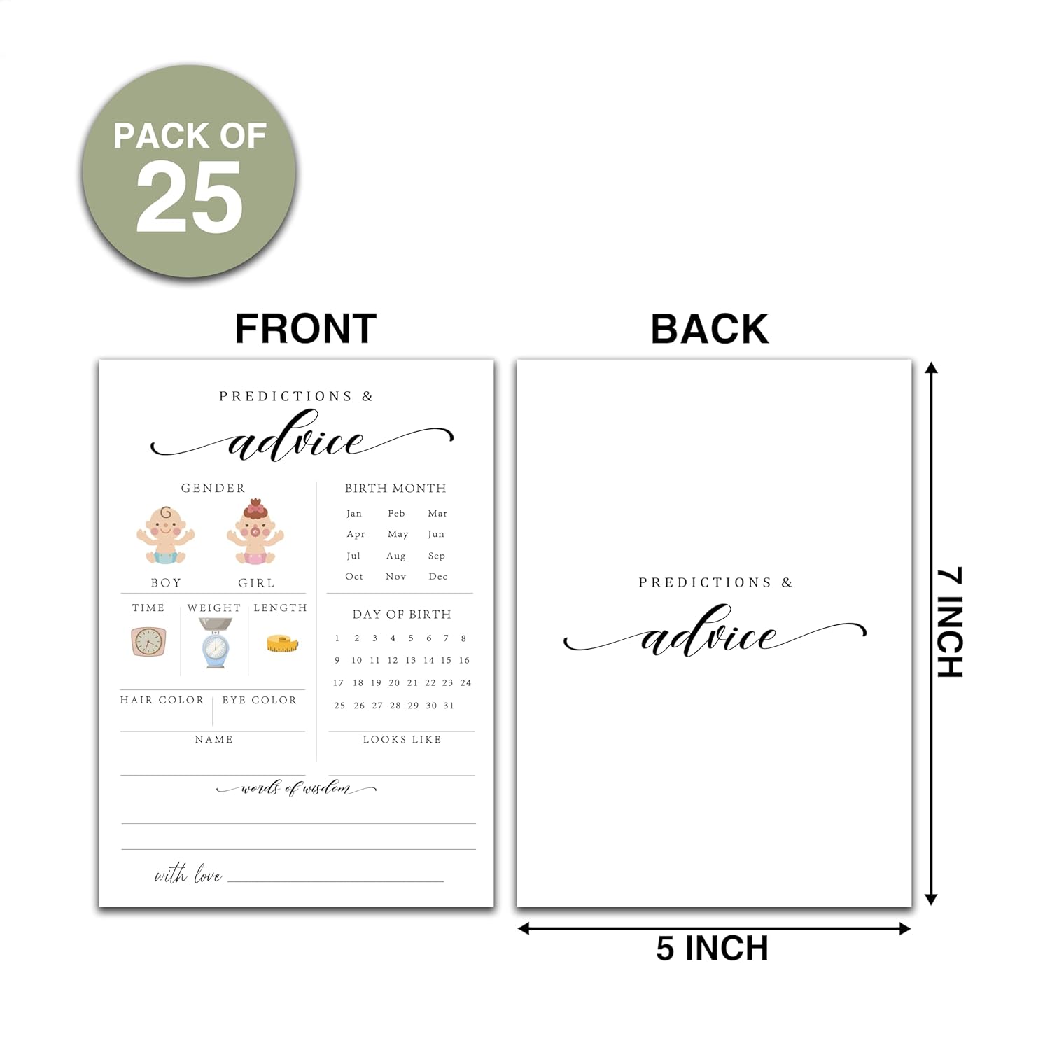 Baby Predictions And Advice Cards, 5" X 7" Minimalism Baby Shower Predictions Cards, Baby Shower Party Games & Activities Favors For Newparents - I01