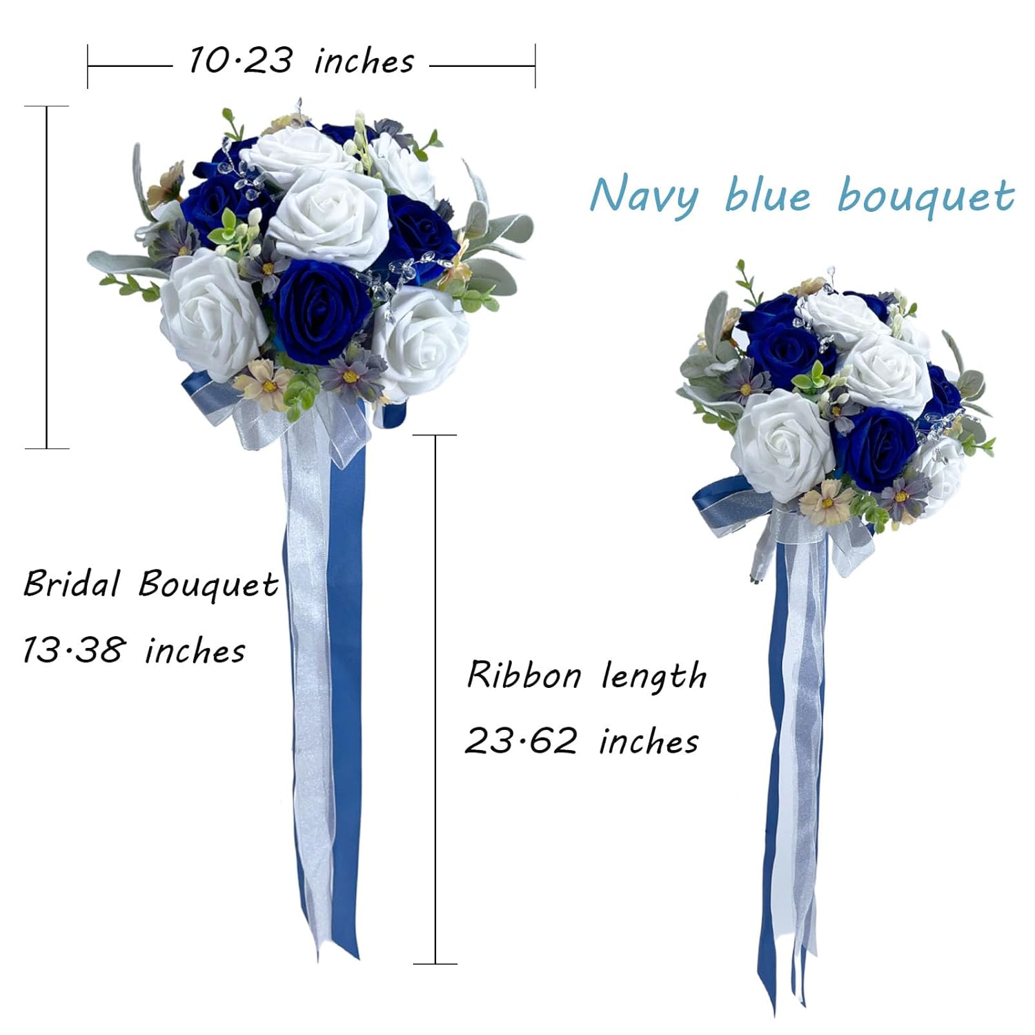 Navy Blue Wedding Bouquet, Artificial Flowers Bridal Cascading Bouquets, Seaside Wedding Bouquets For Wedding Ceremony And Anniversary