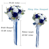 Navy Blue Wedding Bouquet, Artificial Flowers Bridal Cascading Bouquets, Seaside Wedding Bouquets For Wedding Ceremony And Anniversary