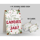 Christmas Party Games - How Many Candies Are In The Jar, 1 Standing Sign + 50 Cards, Christmas Party Ideas, How Many Kisses Game, Christmas Party Games For Kids / Cm009