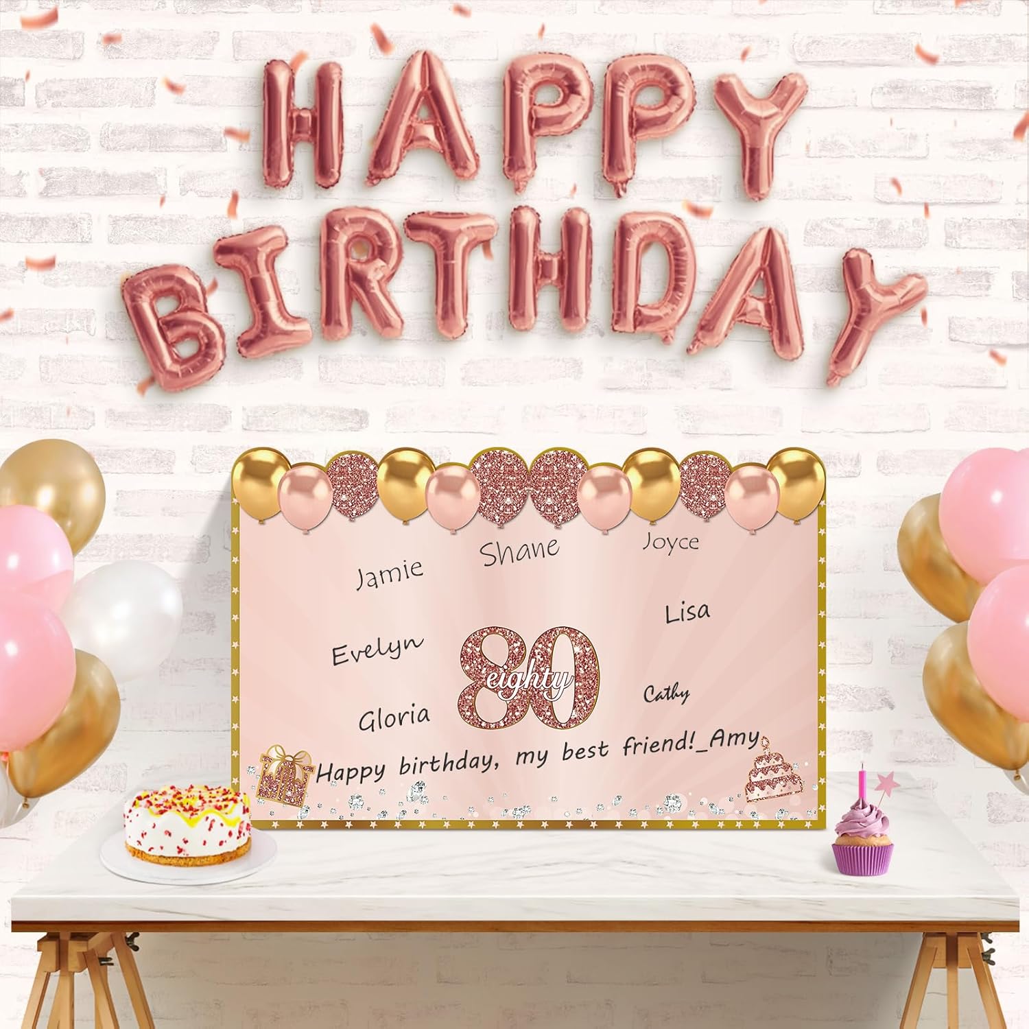 Large 80Th Birthday Card For Women With Envelope, Pink Rose Gold Back In 1946 Birthday Cards Jumbo Happy 80Th Birthday Decorations Greeting Card Guest Book Eighty Party Supplies Gifts