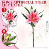 16 Pcs Artificial Tiger Lily Flowers Mother'S Day Real Touch Lily Latex Lilies Flowers Artificial Bouquet Faux Latex With Rods For Home Decoration Birthday(Pink And Green)