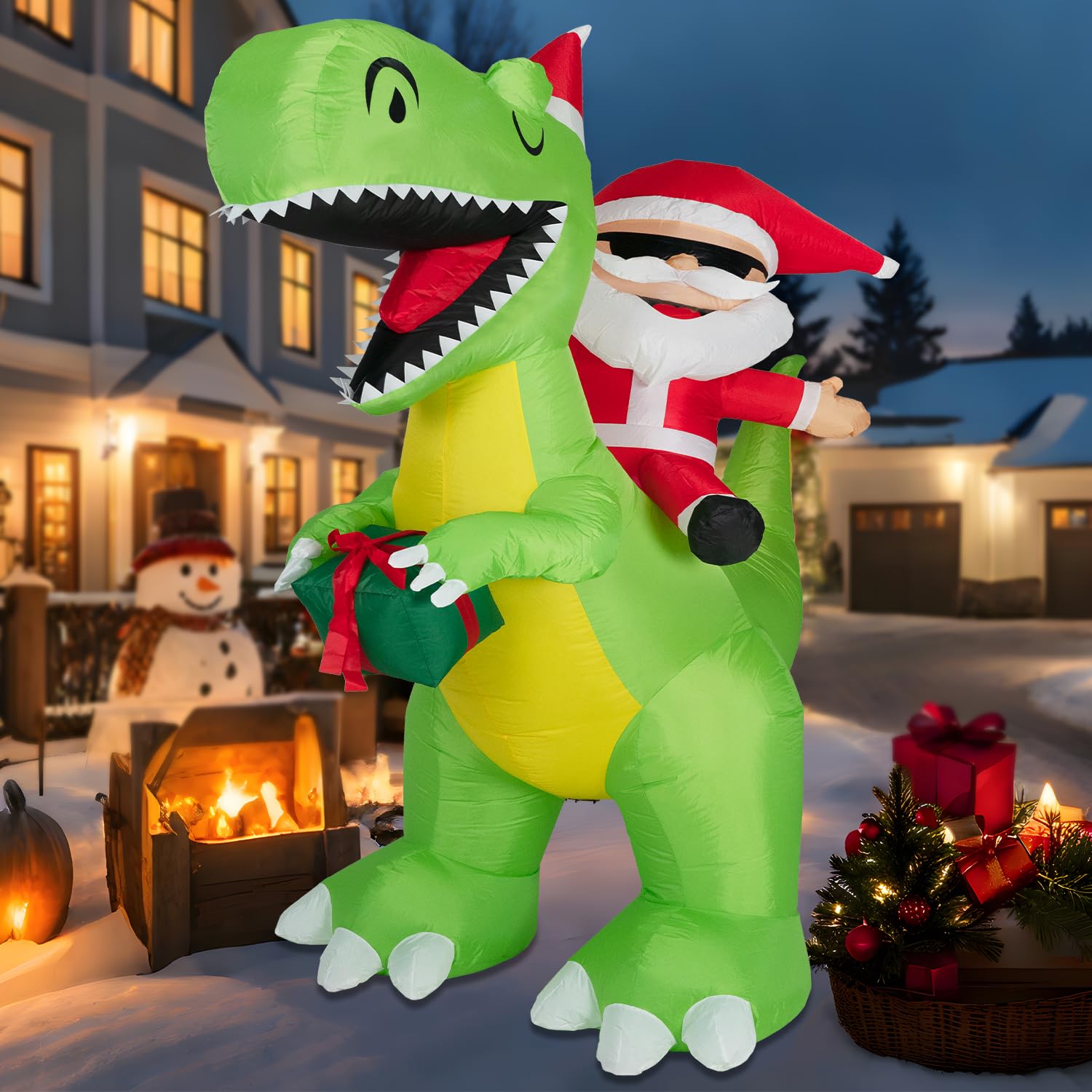 8Ft Christmas Inflatables Santa Claus Riding Dinosaur Decorations Outdoor,Christmas Blow Up Santa Claus Yard Decorations
