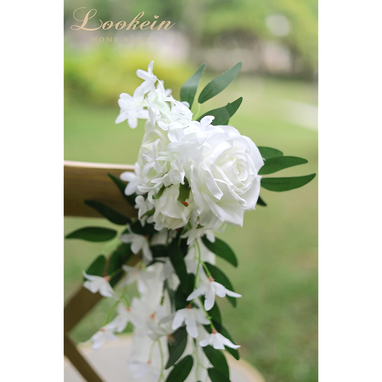 Set Of 8 Pew Flowers For Wedding Ceremony Chair Decorations Bench Decoration Wedding Aisle Chair Decoration, Natural White