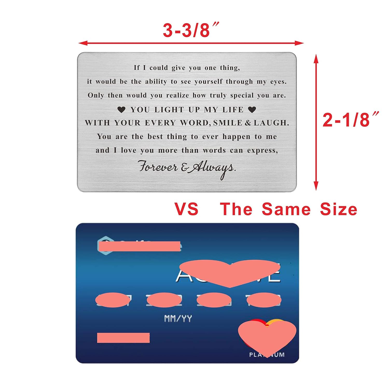 Engraved Wallet Card Inserts For Husband Boyfriend Him, Anniversary Metal Gifts, Mini Love Note For Wife Girlfriend Her, Romantic Valentines Christmas Presents