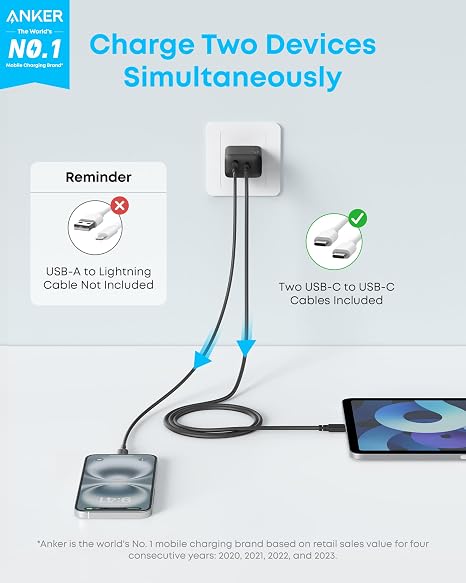 2 Pack 20W USB C Fast Charger with 2 Cables for iPhone 17 16 15 iPad and More