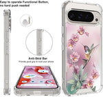 Pixel 9/9 Pro Clear Case, Pink Hummingbird, Shockproof TPU with Kickstand