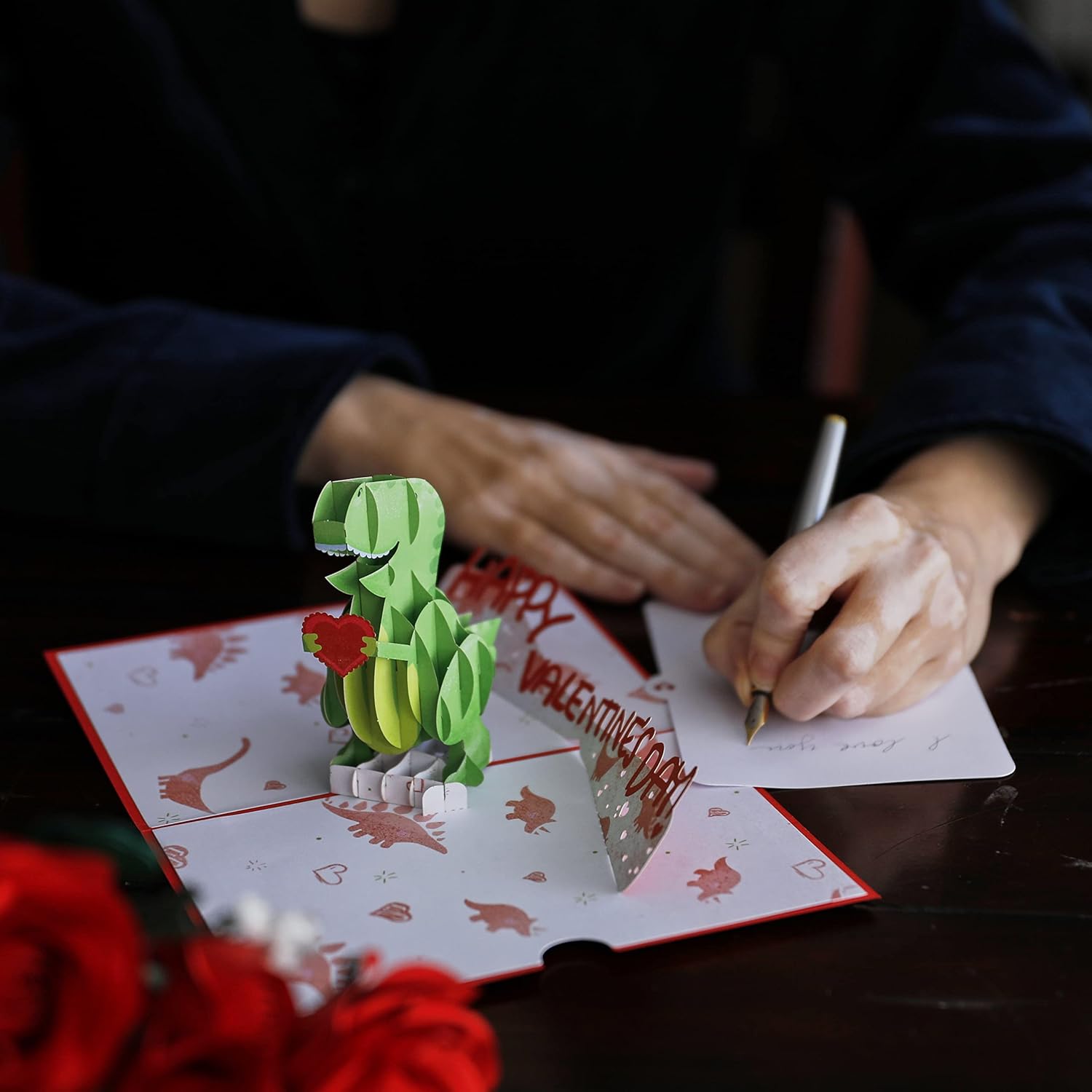 Valentines Day Card For Her, Him - 3D Romantic Greeting Pop-Up Cards - T-Rex You Make My Heart Saur - 5" X 7" - Blank Notecard & Envelope Included