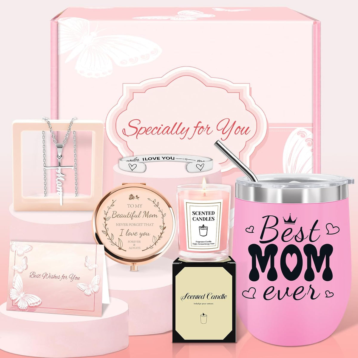 Christmas Gifts For Mom From Daughter, Wonderful Mom Gifts, Christmas Moms Gift, Birthday Gift For Moms, Mother Basket With Necklace, Bracelet