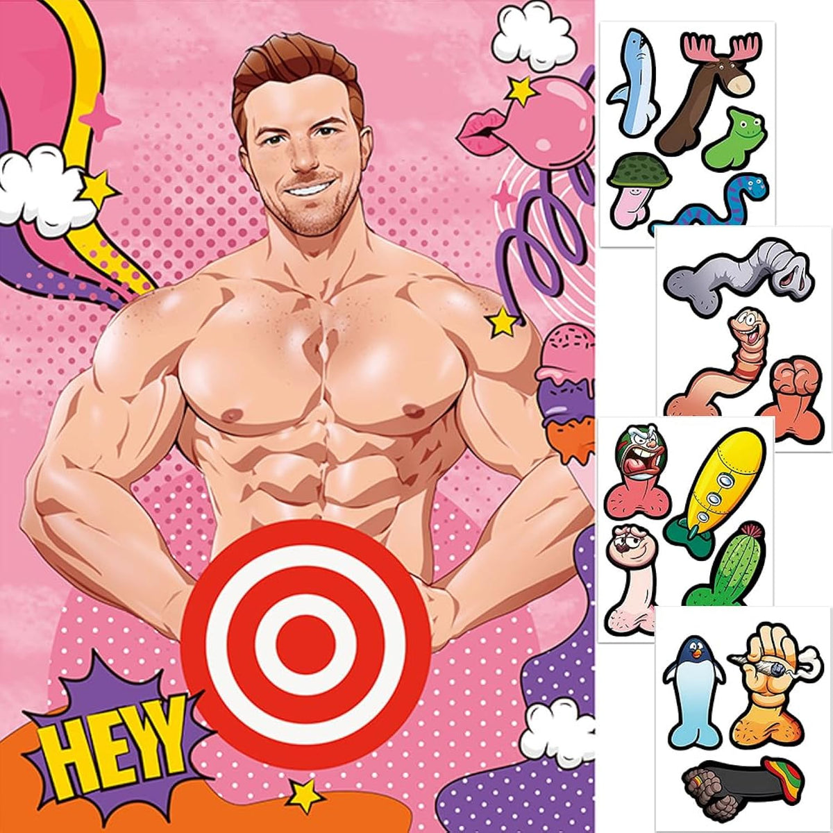 Bachelorette Games Set For Birthday Party Birdal Shower, Pin The Pants On The Hunk Games Poster And Stickers