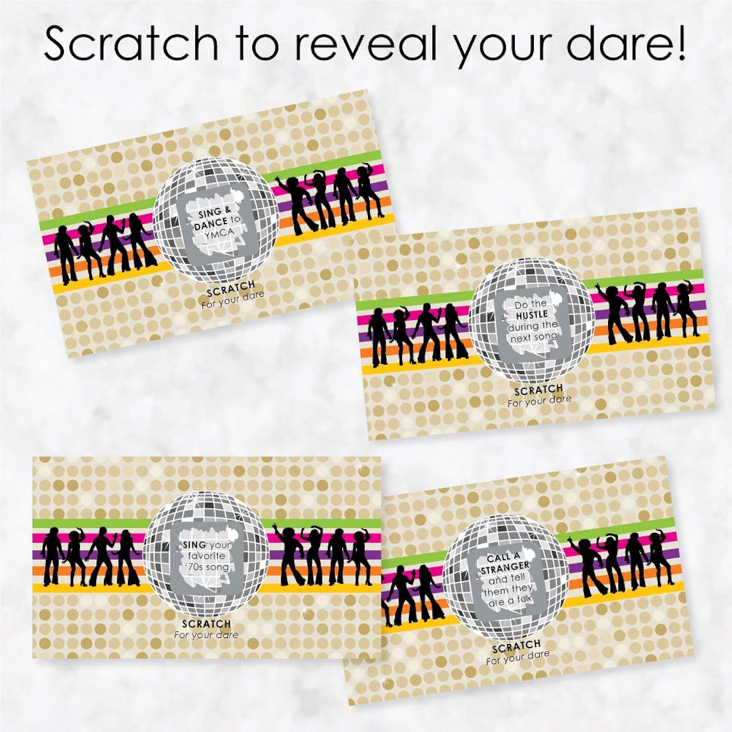 Big Dot of Happiness 70's Disco - 1970's Disco Fever Party Game Scratch Off Dare Cards - 22 Count