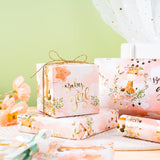 Baby Girl Wrapping Paper Roll - Mini Roll - 17 Inch X 16.5 Feet - Gold Foil Cute Giraffe Design For Kids Girls Baby Shower, Birthday