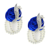2 Pcs Wedding Wrist Flower, Bridesmaid Bride Corsage Pearl Decor Hand Flowers Corsage Wristlet For Prom Decor, For Prom Party Wedding Ceremony Anniversary, Blue