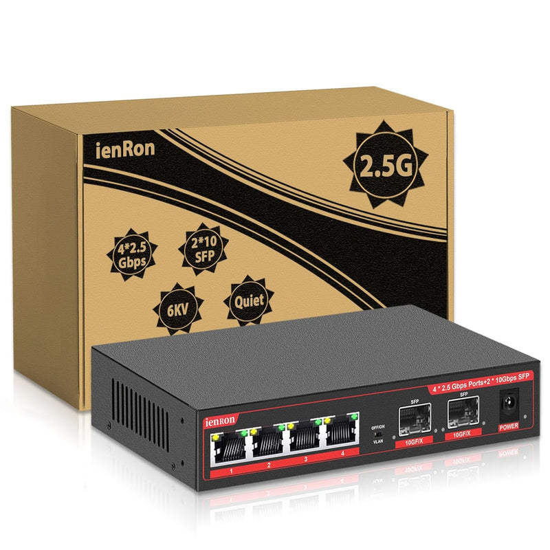 6 Port 2.5G Unmanaged Ethernet Switch, 4X2.5G Base-T Ports, 2X10G Sfp+ Switch,