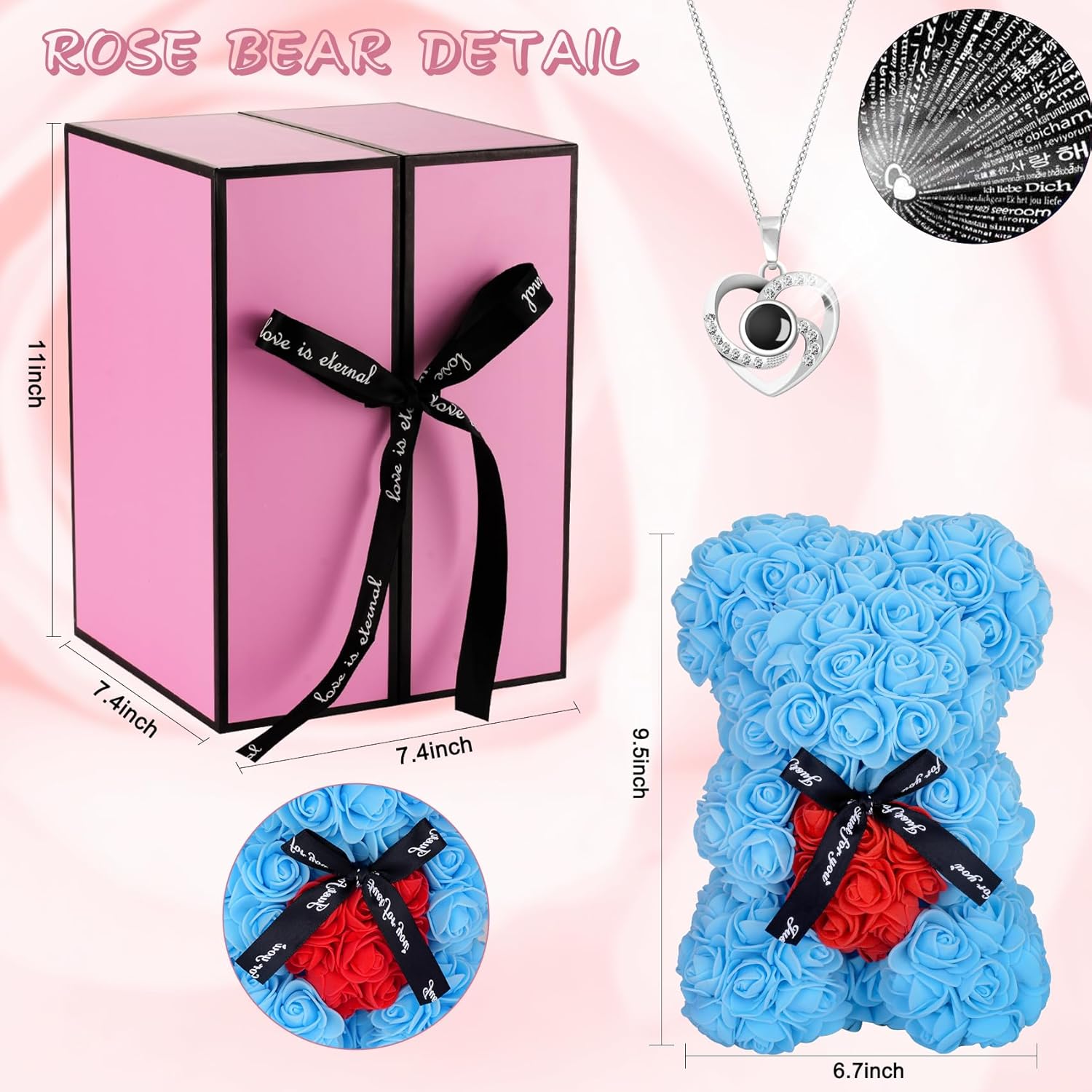 Flowers Rose Bear Gifts Artificial Forever Rose Everlasting Flower Teddy Bear Gifts For Her Women Mom Wife Wedding Mothers