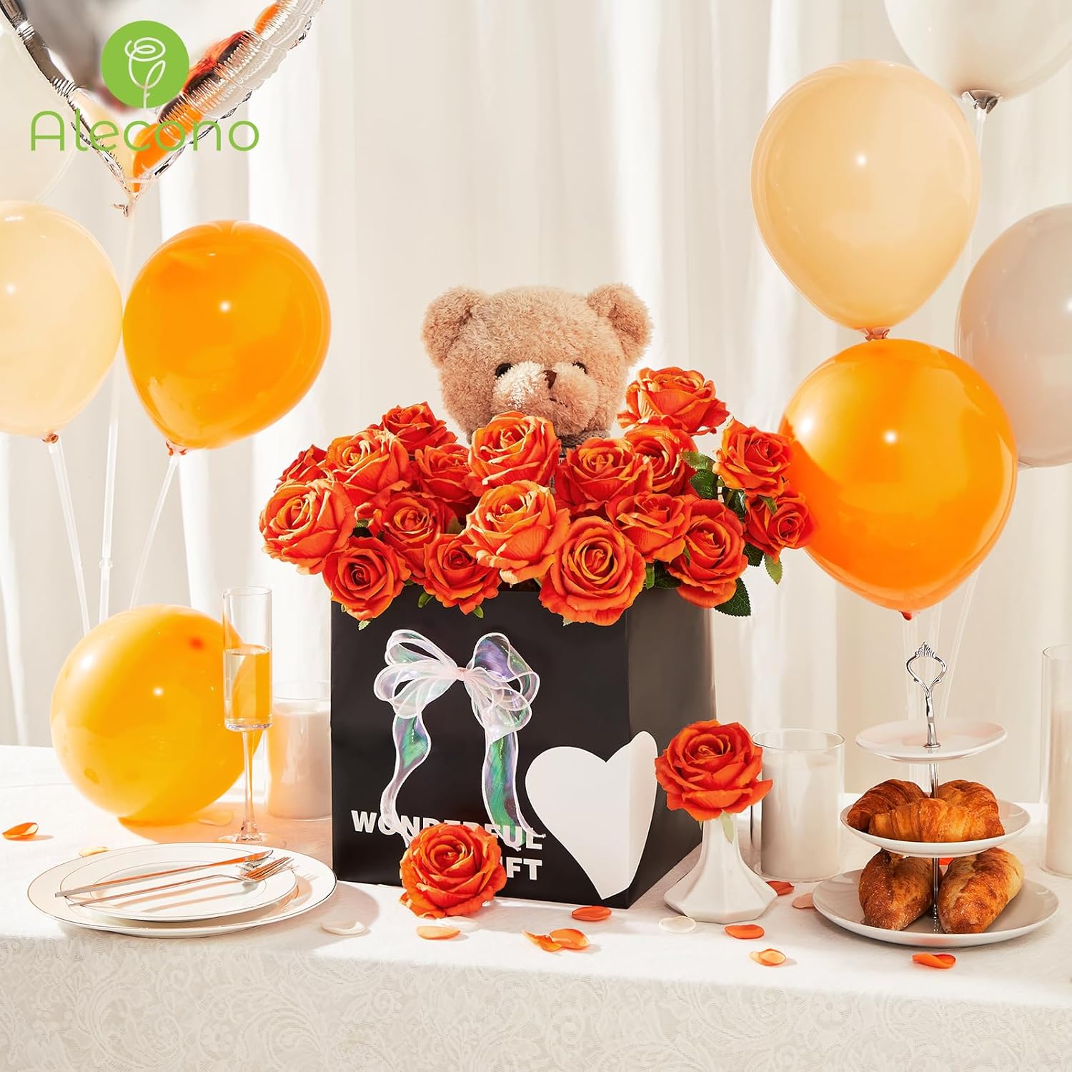 Fake Roses ??????????, 4In ?????? ???????????? Flower Head, Fall Orange Roses Artificial Flowers With Stems For Wedding Decorations, Silk Roses Bulk For Diy Home Party Decor