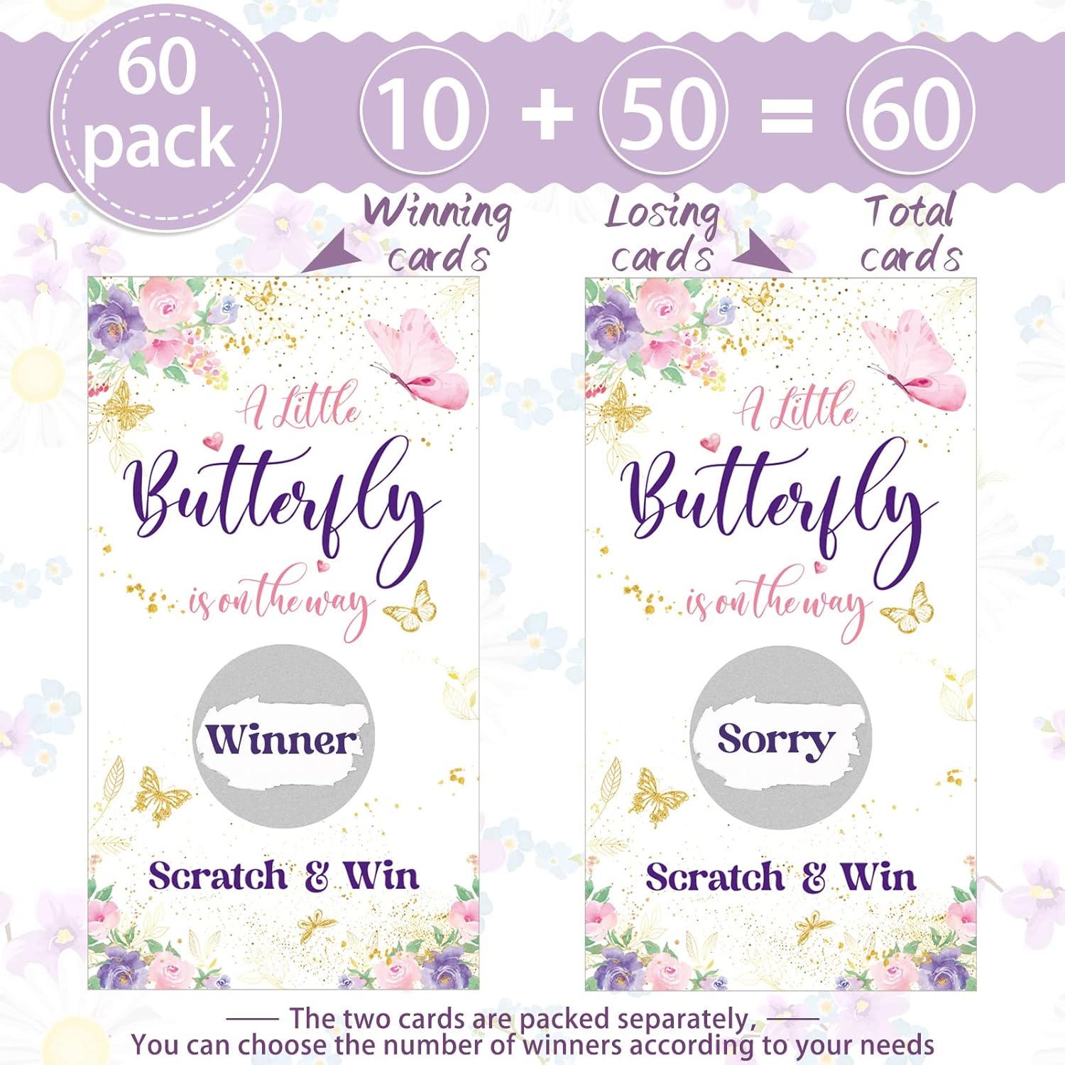 60 Pcs Butterfly Baby Shower Scratch Off Games Butterfly Raffle Cards Ticket Baby Shower Decorations Scratch Off Game Party Birthday Wedding Favors For Activity And Idea