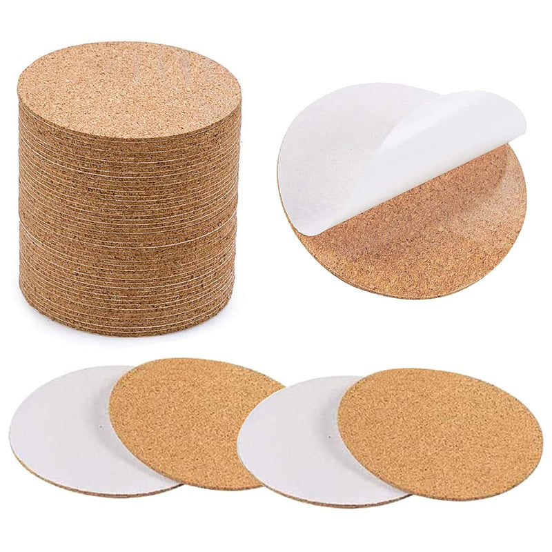 50 Pack Self-Adhesive Cork Coasters Round - 4 Inch Circle Cork Backing Sheets