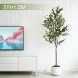 Artificial Olive Trees, 5Ft Tall Faux Olive Tree With Lights Moss And Planter, Artificial Plants Indoor With Natural Wood Trunk And Lifelike Fruits Fake Plant For Home Office Living Room Decor