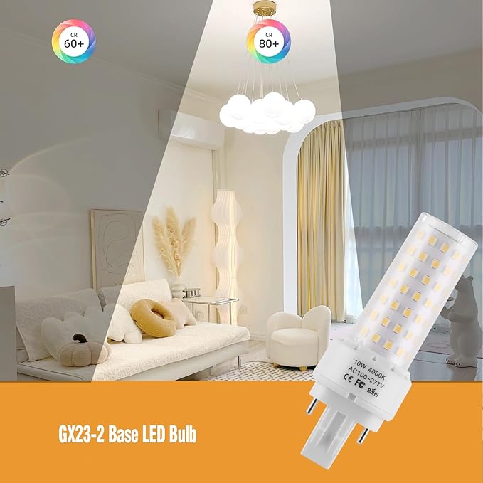 GX23-2 Base LED Light Bulb 10W Plug & Play 4000K Neutral White 2-Pin Ballast Compatible 2 Pack