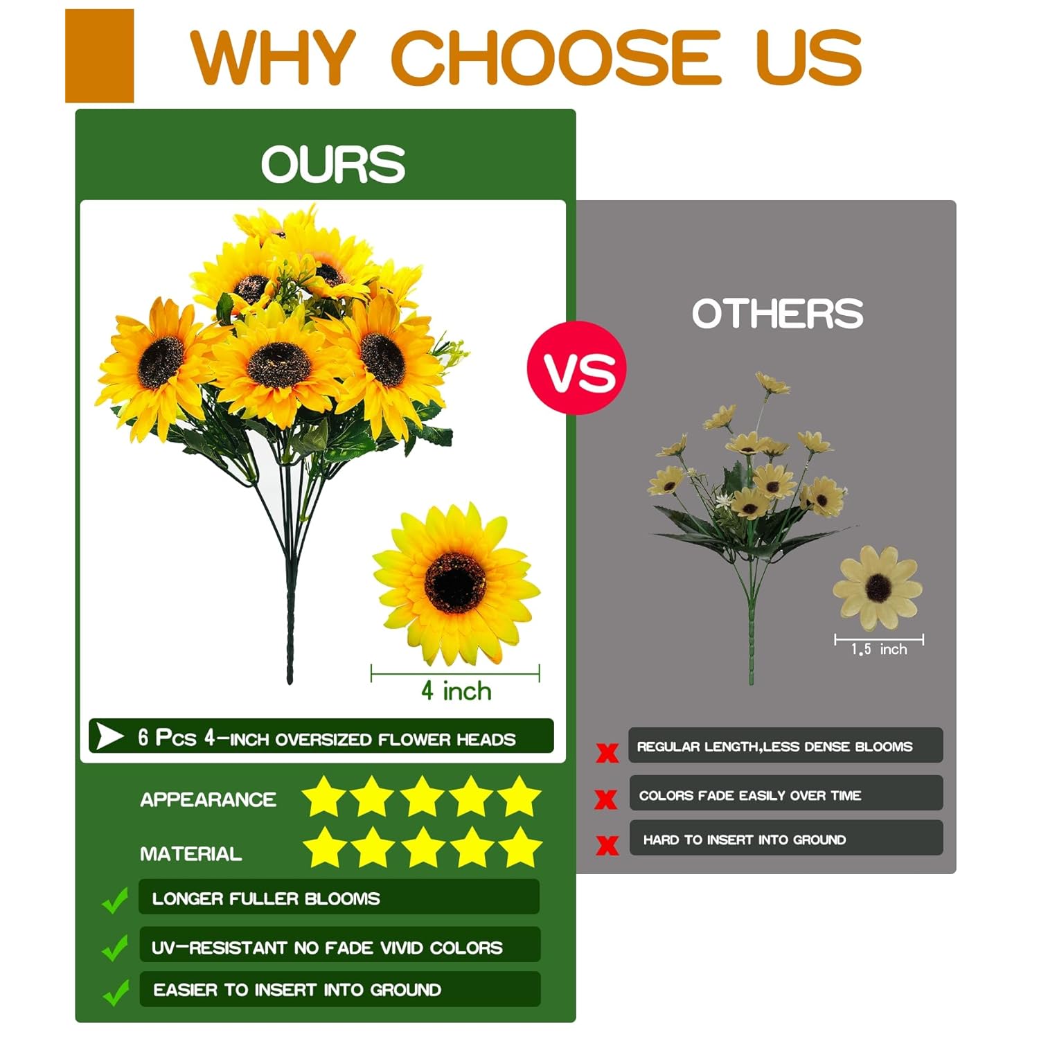 28Pcs Sunflowers Artificial Flowers For Outdoors Spring Decor, 4 Pack Fake Flowers Silk Faux Sunflower Bouquet Arrangement For Vase Wedding Table Home Cemetery Flower Summer Decor Outdoor