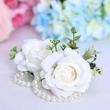 Ivory Rose Wrist Corsage Wristlet Band Bracelet For Women Set Of 6 Wedding Bride Bridesmaid Wrist Corsage Artificial Flowers For Wedding Ceremony Anniversary Prom Flowers Formal Dinner Party(6, White)