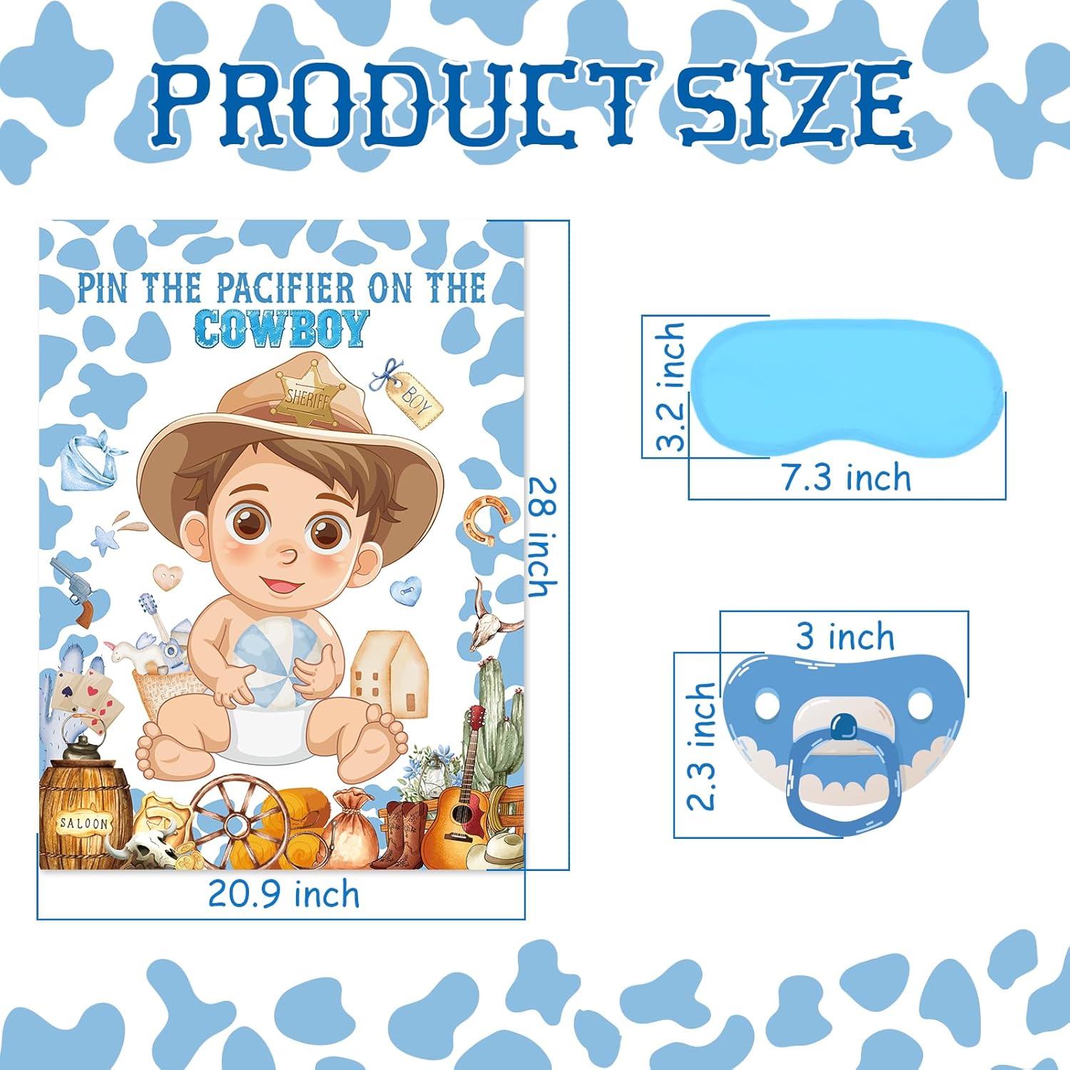 Pin The Pacifier On The Cowboy Party Games Western Party Game First Rodeo Party Decor Large Baby Poster Blindfold 48 Pacifier Stickers For Cowboy Baby Shower Decorations