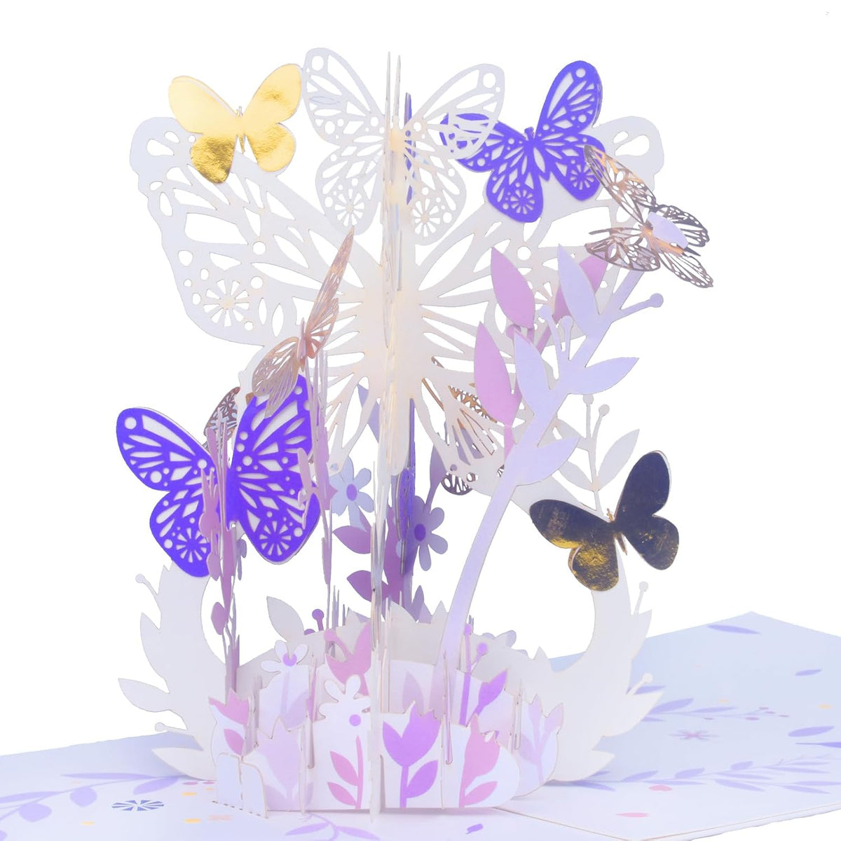 Purple Butterfly Flower Pop Up Card, 3D Greeting Card Butterfly Gift For Women Wife Girl Daughter Mothers Day Anniversary Birthday, With Envelope And Note 5" X 7"
