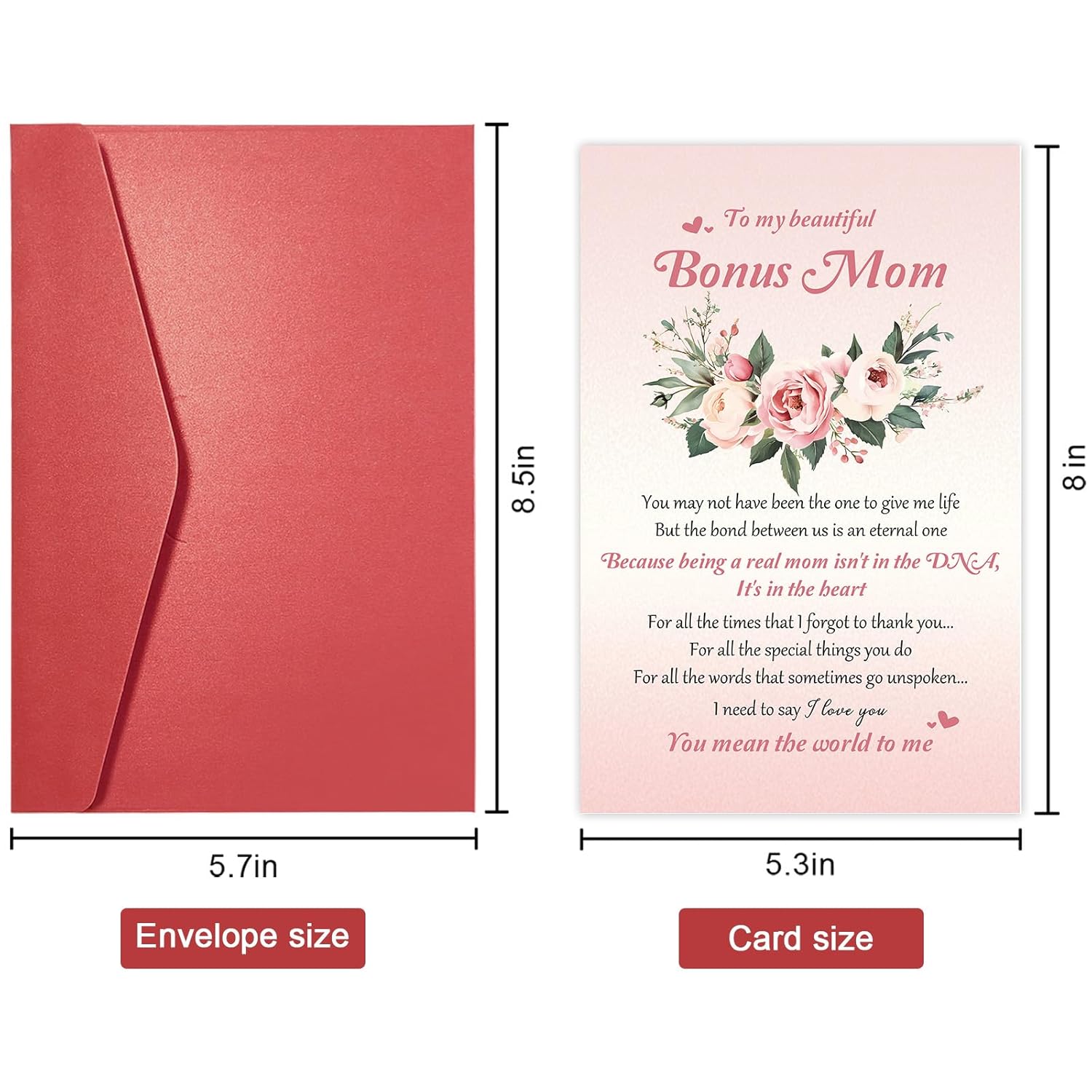 Heartfelt Mothers Day Card For Bonus Mom, Poem Loving Card For Stepmother, Bonus Mom Mothers Day Card From Husband Stepchild, Funny Bonus Mom Thank You Card