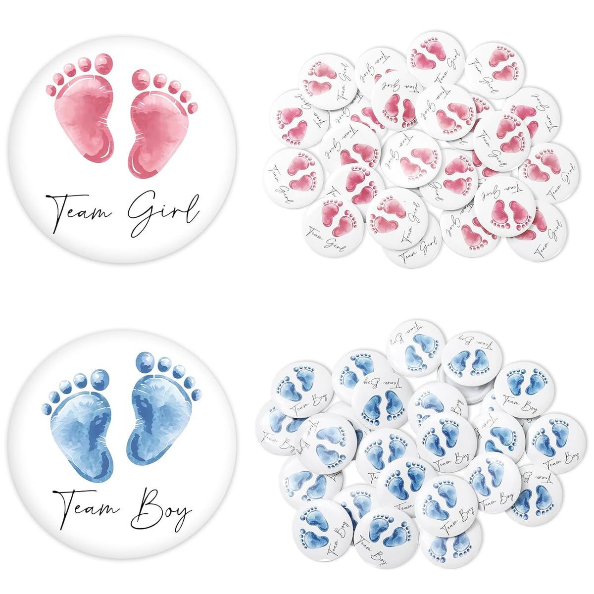 50Pcs Gender Reveal Button Pins Pink Blue Footprints Team Girl Boy Button Badges For Baby Shower Party Game Supplies