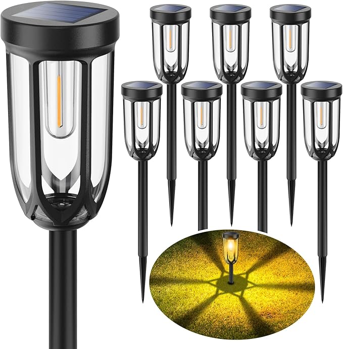 8 Pack Solar Pathway Lights IP65 Waterproof Warm White Auto On Off Garden Lights