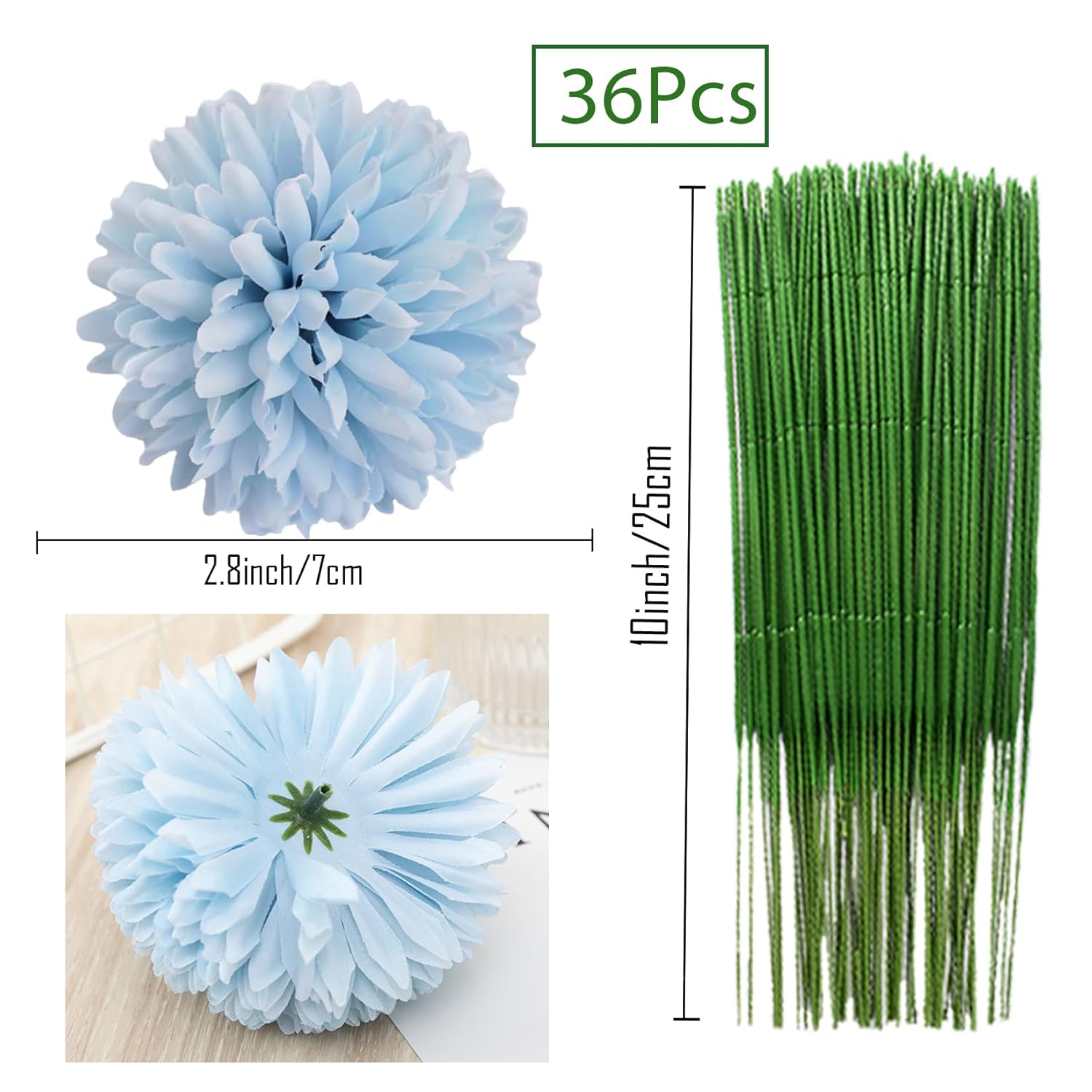 36 Pcs Artificial Chrysanthemums Heads Ball Flowers?Silk Chrysanthemum Ball Bouquet White Bouquets Hydrangea For Home Office Coffee House Parties And Wedding (Light Blue)