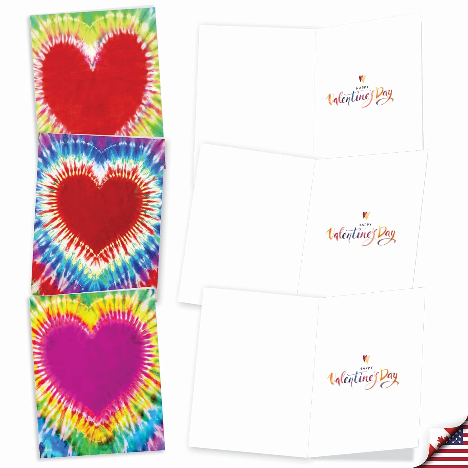 - 20 Assorted Valentine'S Day Cards Bulk (4 X 5.12 Inch) - Boxed Greetings (10 Designs, 2 Each) - Tie-Dye Hearts Am9162Vdg-B2X10