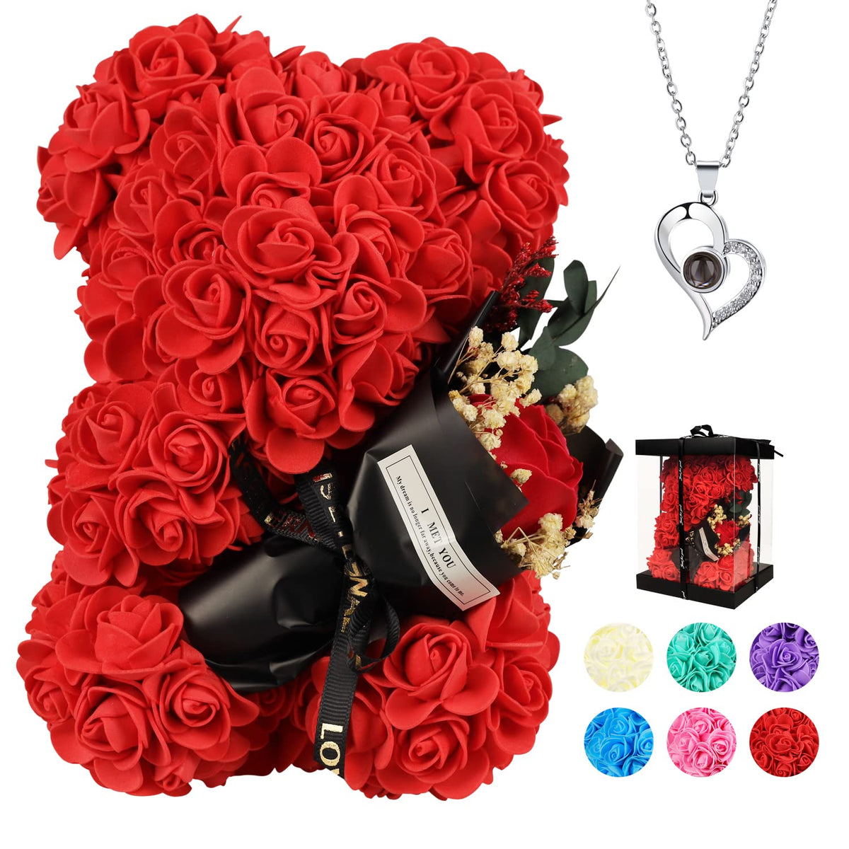 Valentines Day Gifts For Her Rose Bear For Women, Artificial Rose Teddy Bear Birthday Bouquet, Mother'S Day Rose Gift, Perfect For Wife, Mom, Grandma (Rose Red)
