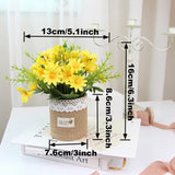 Artificial Flowers - Set Of 4 Mini Fake Potted Silk Daisy Flowers For Home Decor Wedding Office Tabletop Decoration