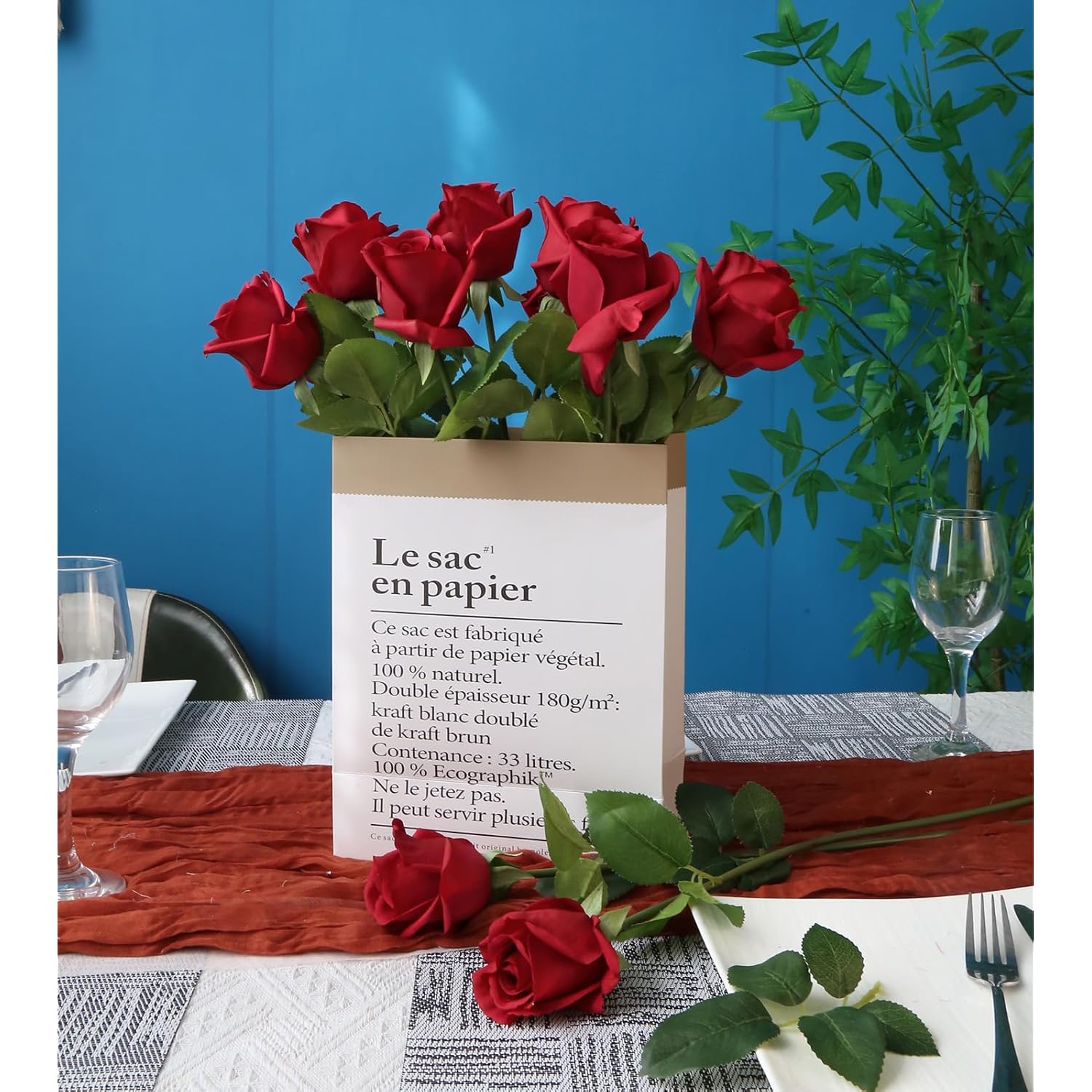 12Pcs 22" Red Real Touch Roses Artificial Flowers Realistic Rose Long Stem Roses Artificial Flowers For Home Party Wedding Table Centerpieces Décor(Red)