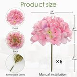 6 Pcs Pink Hydrangea Artificial Flowers Heads With Stems Silk Faux Hydrangea Pink Fake Flowers For Home Indoor Outdoor Diy Floral Wedding Flower Bouquets Kitchen Table Centerpiece Decor
