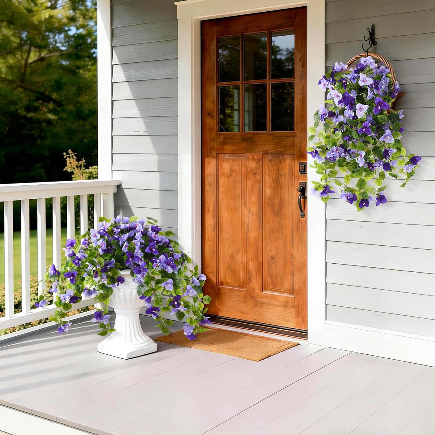 Artificial Fake Flowers Plants For Outdoor Decoration, 2 Pcs Faux Silk Flower Bougainvillea Vines Look Real Uv Resistant For Home Porch Patio Balcony Yard Spring Decor(Purple)