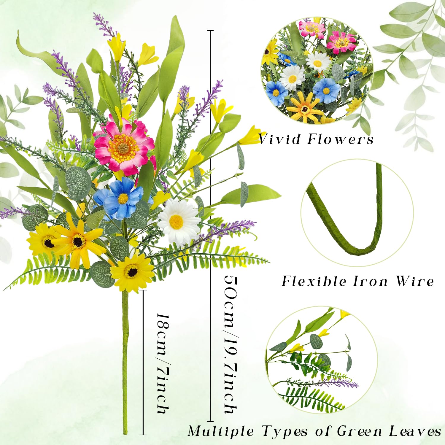 4 Bundles Artificial Daisy Flowers Bouquet Fake Wildflowers Silk Spring Floral Stems Arrangements For Home Indoor Living Room Kitchen Table Vase Wedding Party Decor