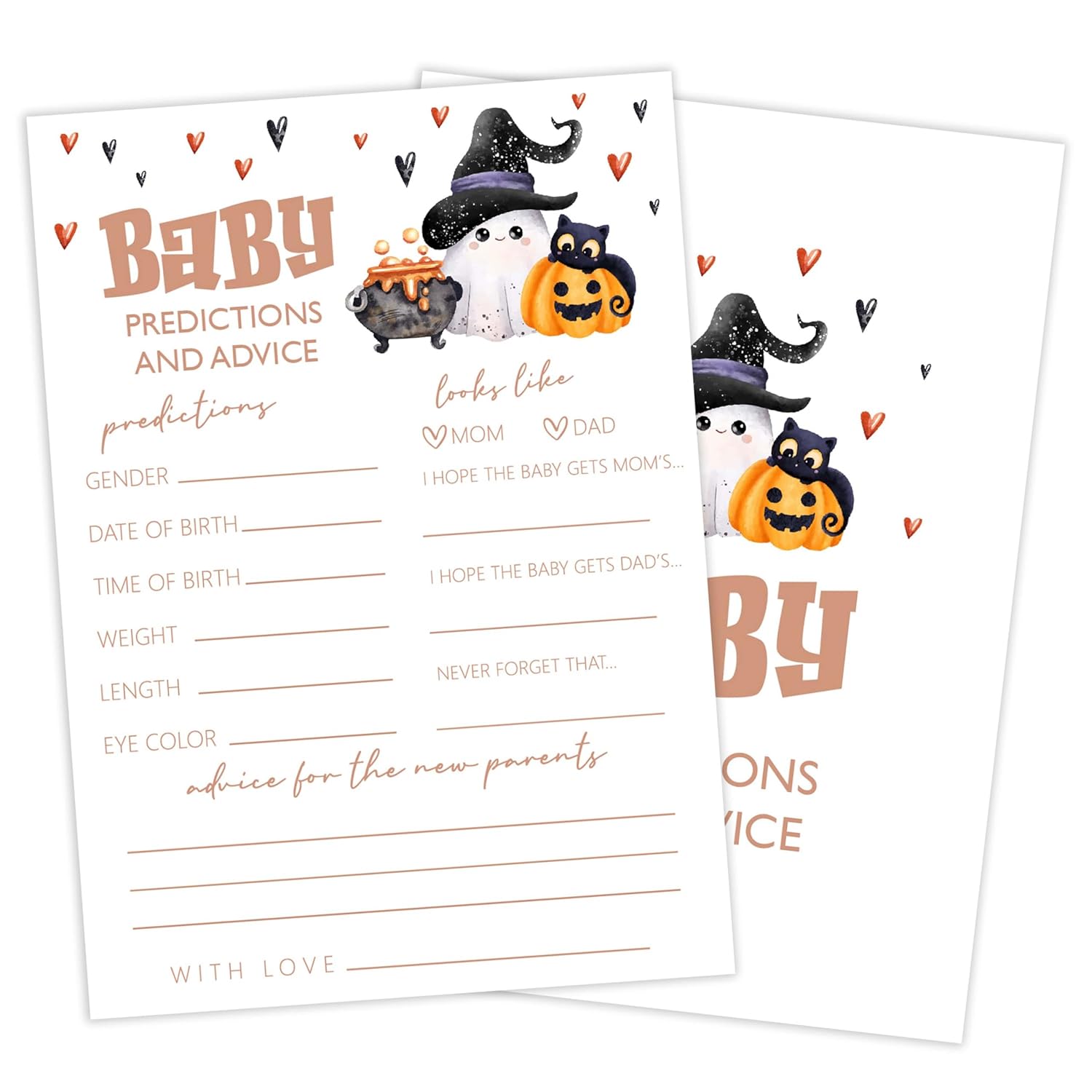 Baby Shower Games, Halloween Baby Predictions And Advice Cards, 25 Double-Sided Game Cards For Gender Reveal Party Decorations Supplies Announcement - B02
