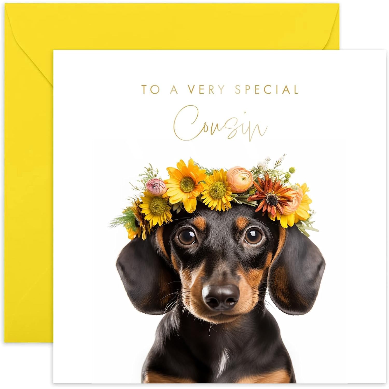Old English Co. Daschund Dog Very Special Cousin Card - Daschund Floral Cute Birthday Card For Her - Cute Well Done Congratulations Cards For Cousin From Family Friends | Blank Inside With Envelope…