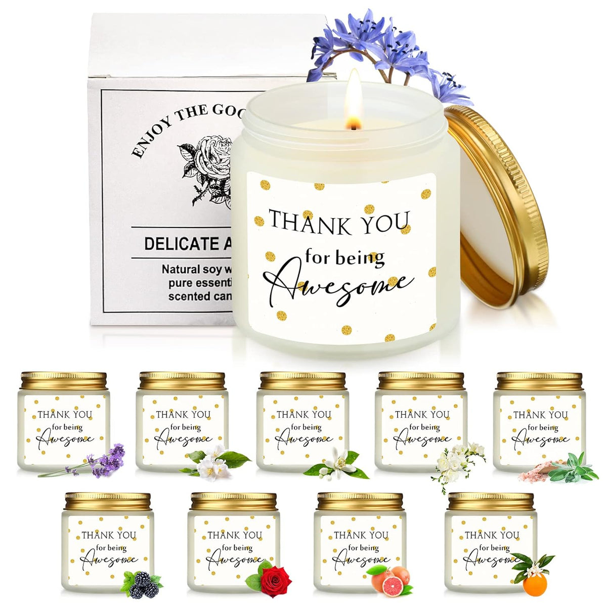 20 Pcs Thank You Candles Bulk 3.5 Oz Valentines Employee Appreciation Gifts Scented Soy Wax Candles Thank You For Being Awesome Inspirational Jar Candle For Nurse Volunteer Coworker(Elegant)