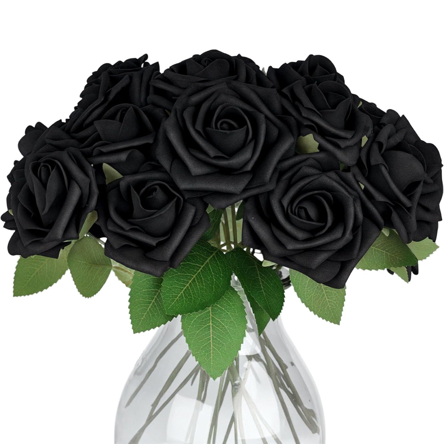 30Pcs Artificial Black Roses With Adjustable Stems - Gothic Decor For Valentines Day, Wedding Centerpieces & Party Arrangements