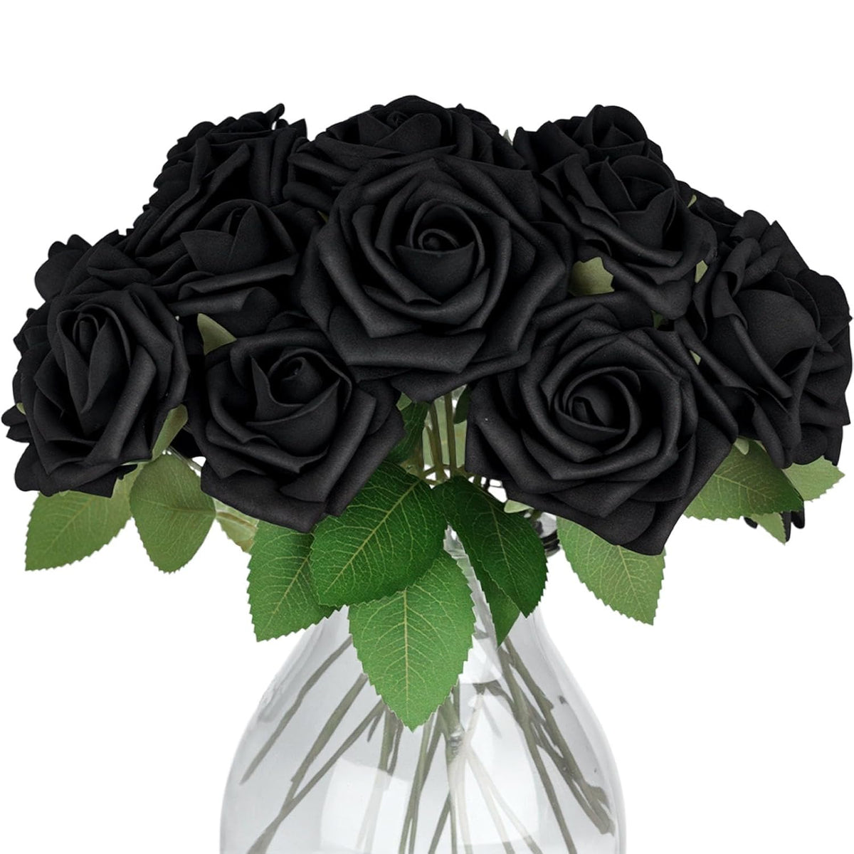 30Pcs Artificial Black Roses With Adjustable Stems - Gothic Decor For Valentines Day, Wedding Centerpieces & Party Arrangements