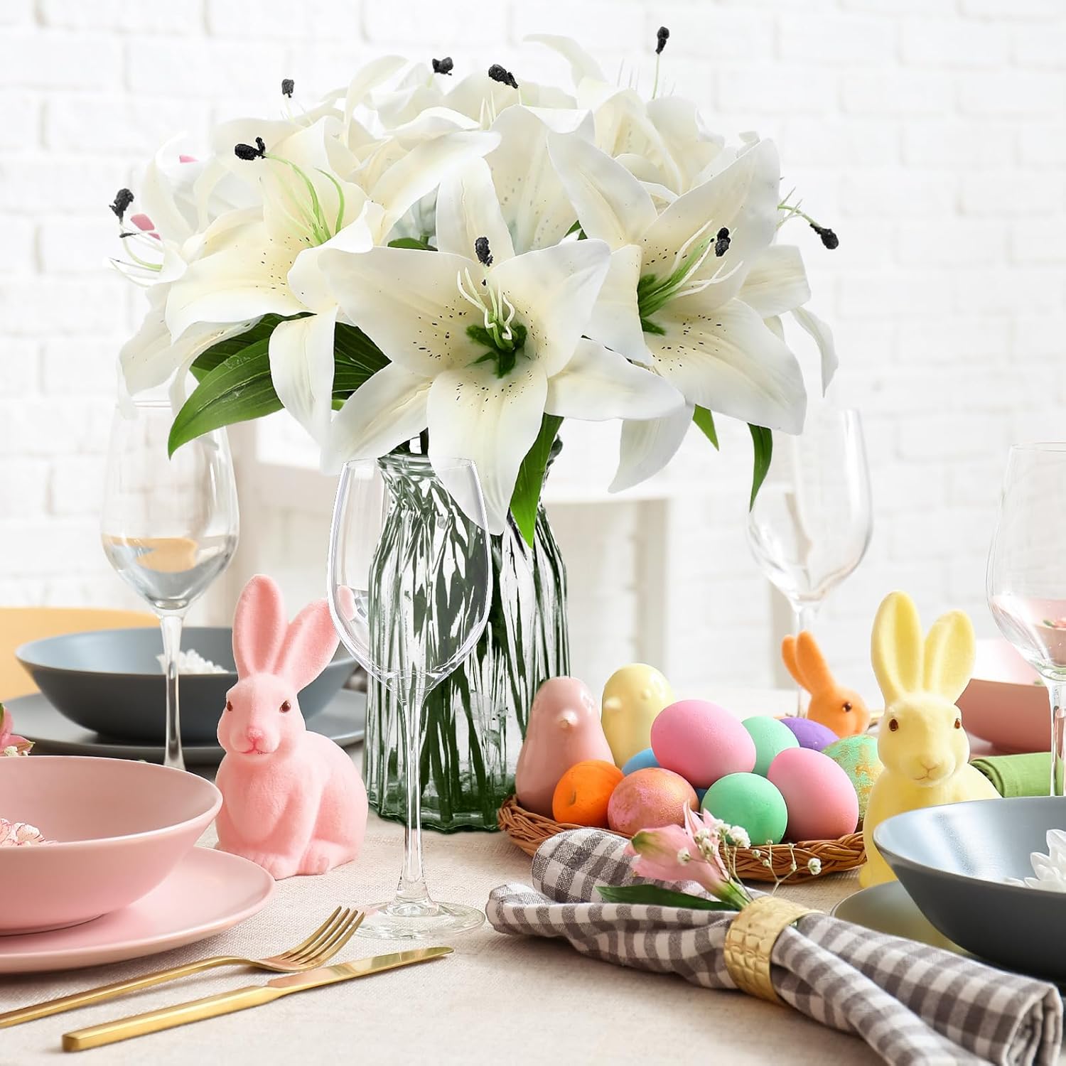 12 Pcs Artificial Tiger Lily Flowers Real Touch Easter White Latex Fake Lily Bouquet Faux Flowers For Easter Indoor Home Table Office Wedding Decoration