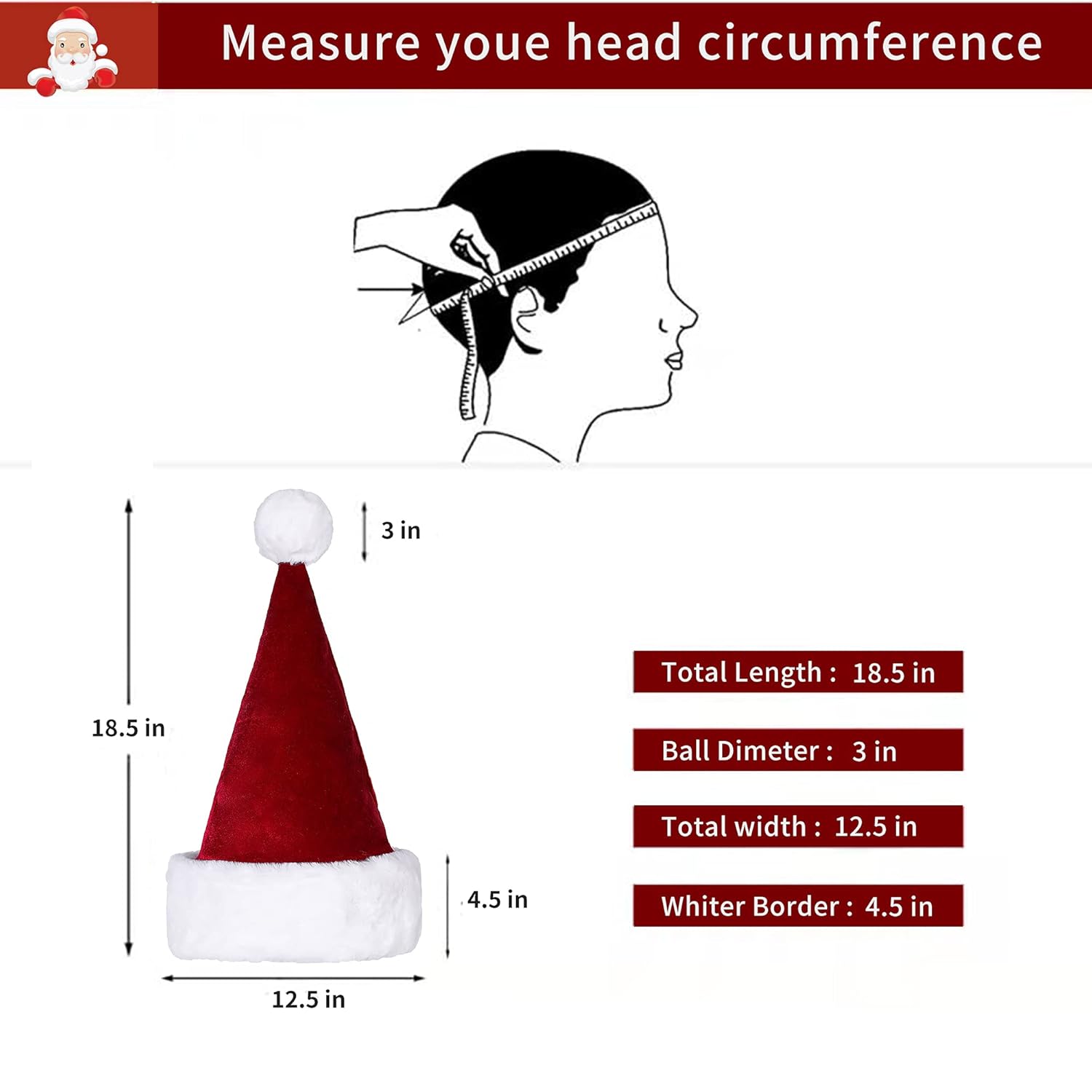 Unisex Adults Kids Velvet Comfort Wine Red Santa Hat For Christmas New Year Festive Holiday Party Supplies