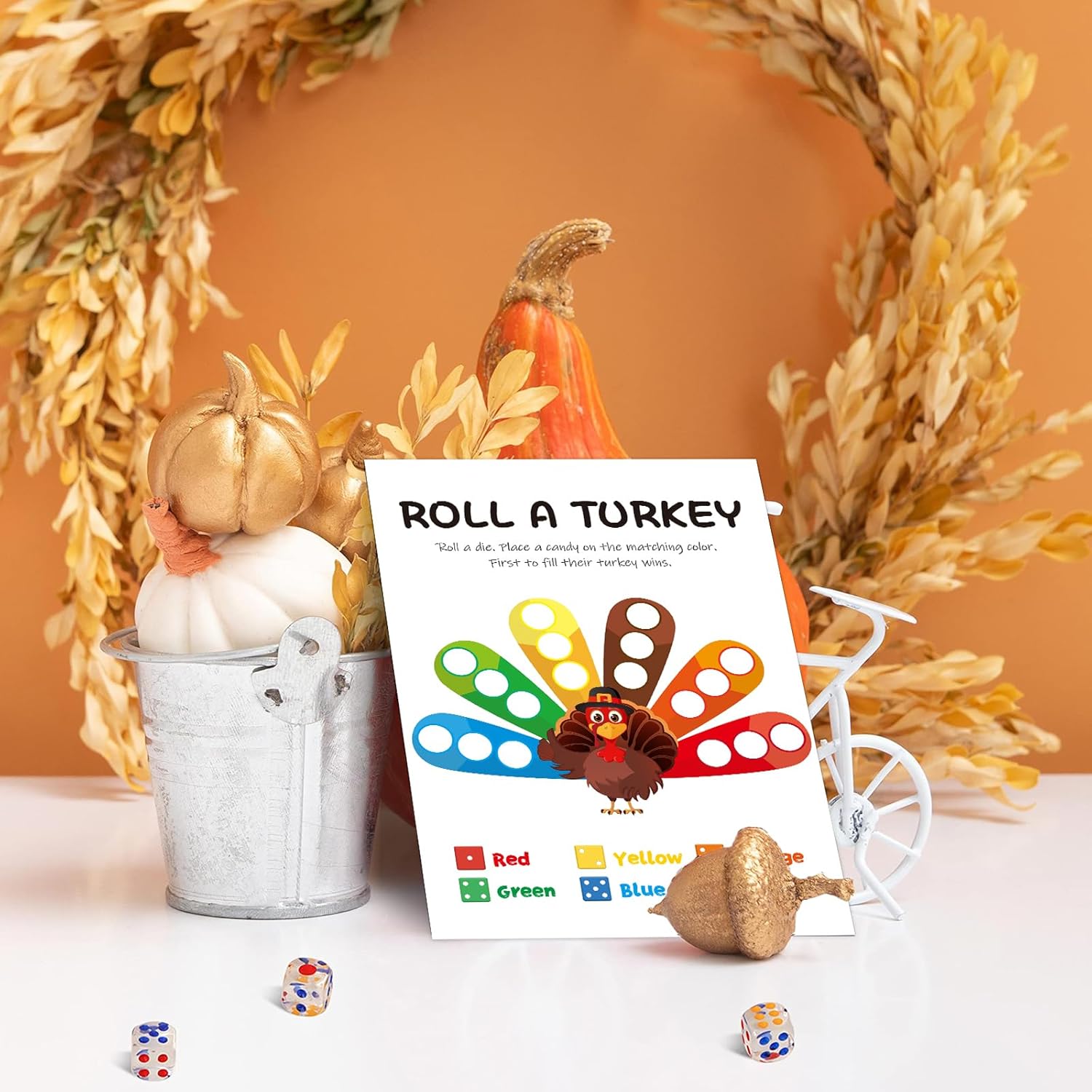 25 Player Turkey Thanksgiving Dice Game Fall Party Favor Cards Autumn Desk Game