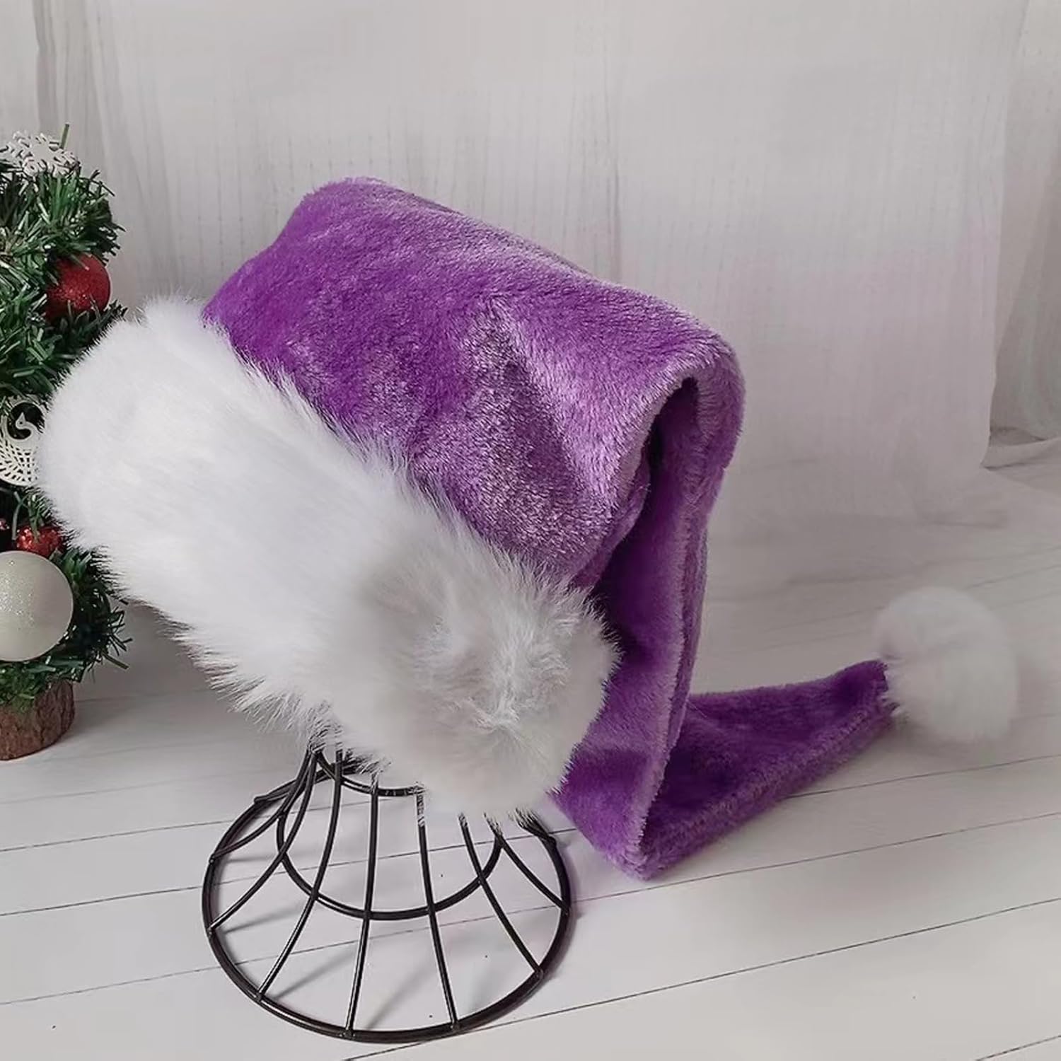 Plush Christmas Hat Purple Velvet Santa Hat For Women Men Christmas Holiday New Year Party Supplies